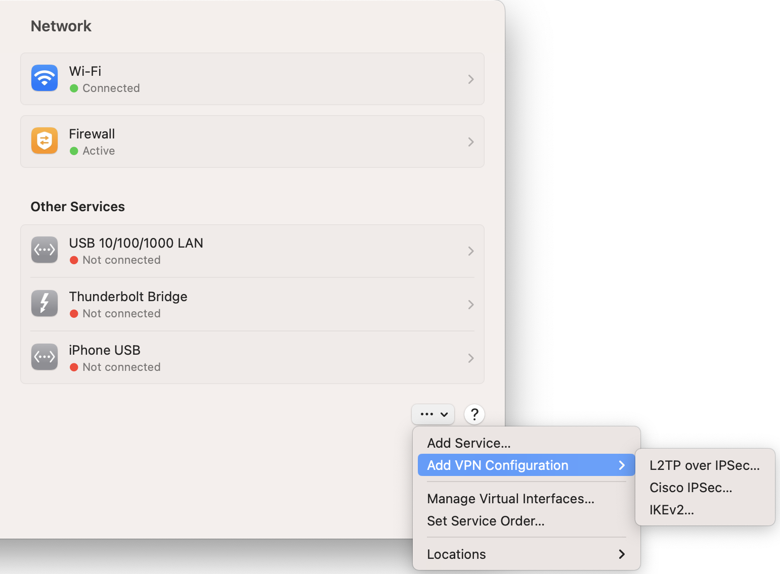 Adding a VPN configuration in macOS Network settings