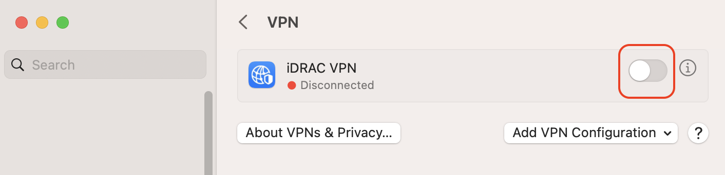 Enabling the toggle switch to connect to the newly created VPN