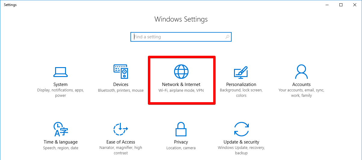 In Windows Settings, select Network & Internet