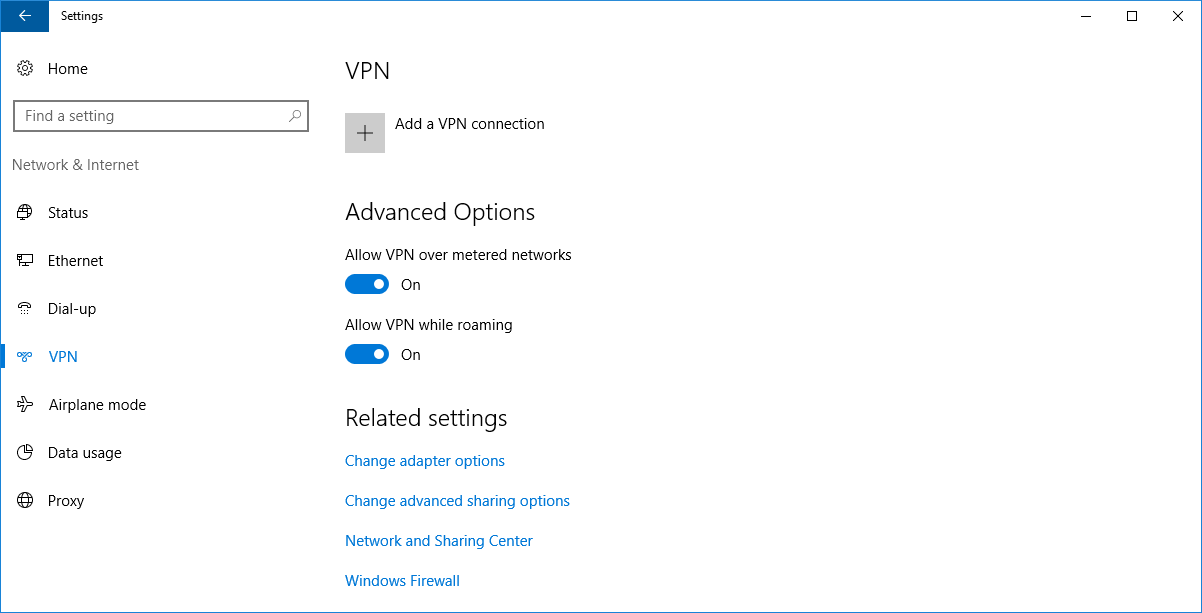In the VPN section, click Add a VPN connection