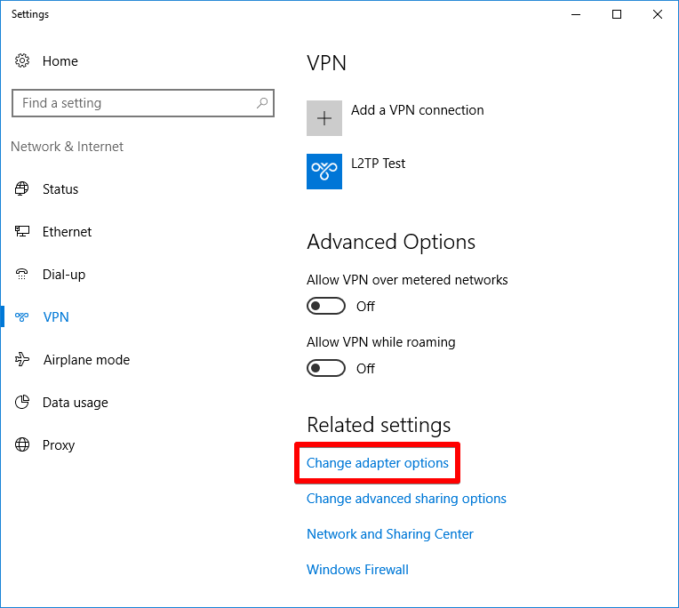 In the VPN settings, click Change adapter options