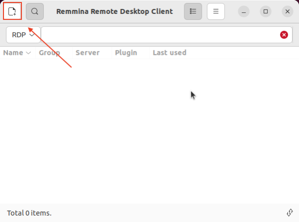 New connection button in Remmina