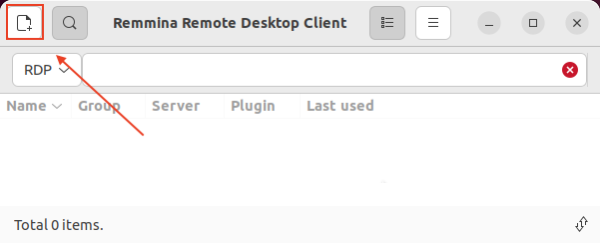 New connection button in Remmina