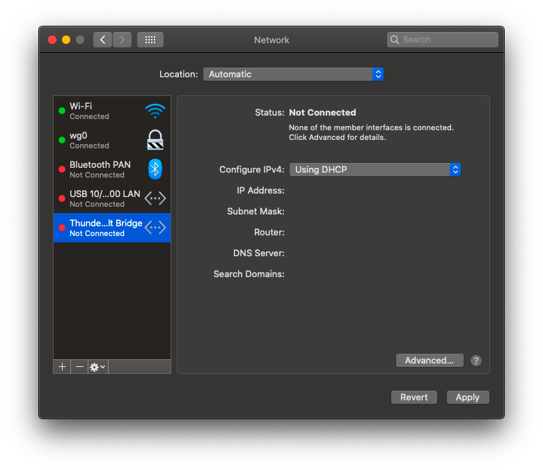 Network preferences with Create a new service button