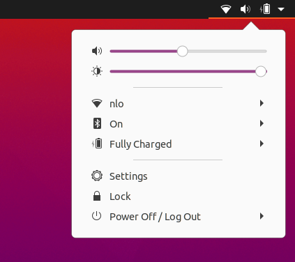 Network icon menu with Settings button