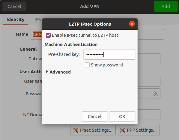 IPsec Settings dialog
