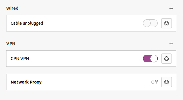 VPN toggle enabled in Network settings