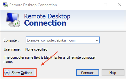 Click Show Options