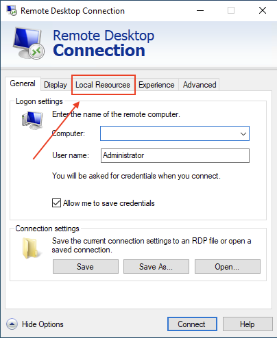 Switch to Local Resources tab