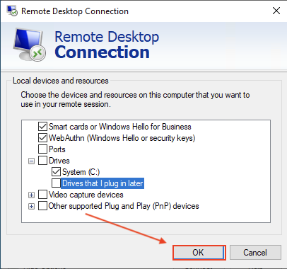 Select drives to share and click OK