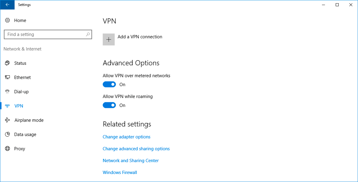 Run dialog with ms-settings:network-vpn